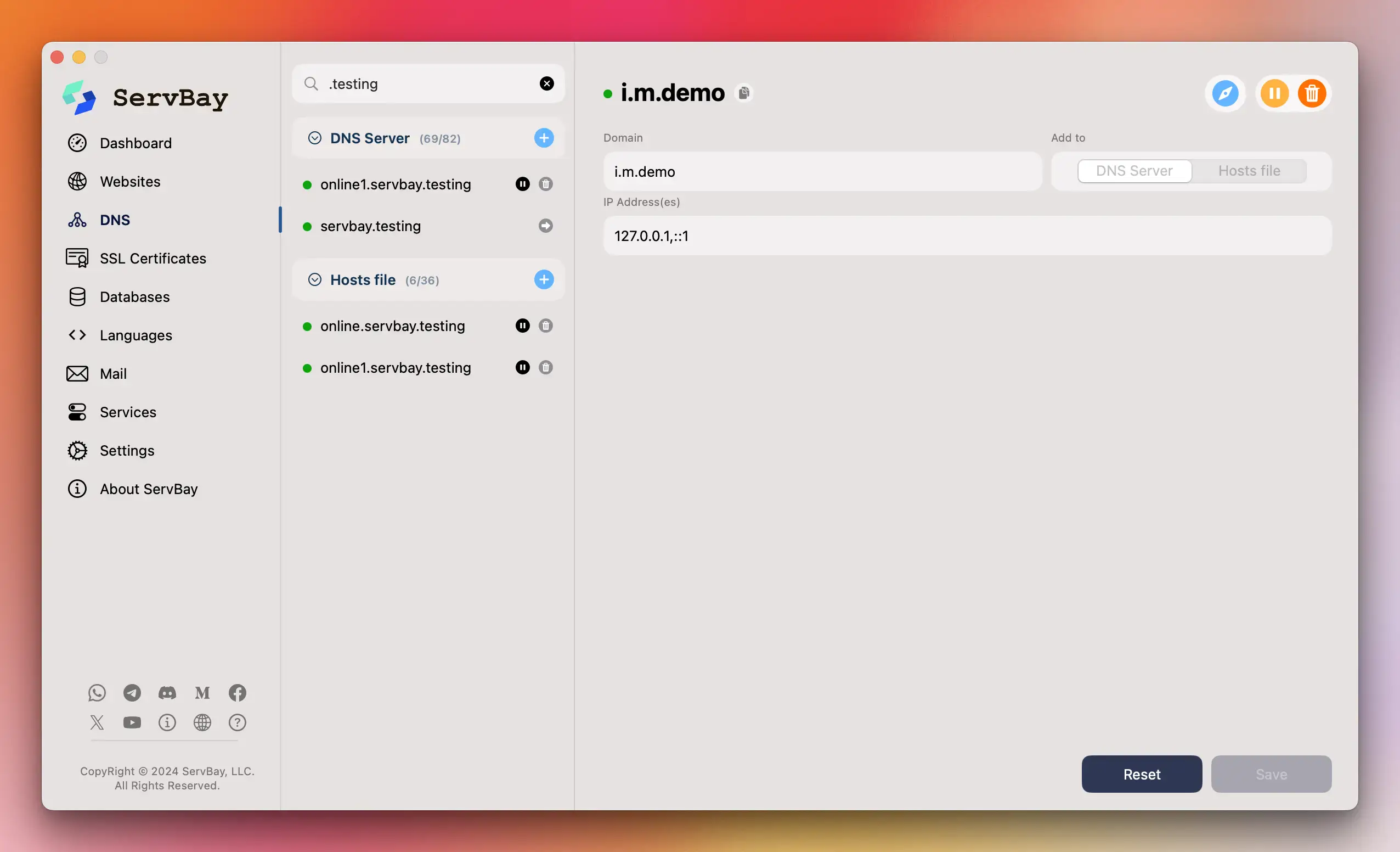 Domain/DNS Management Interface