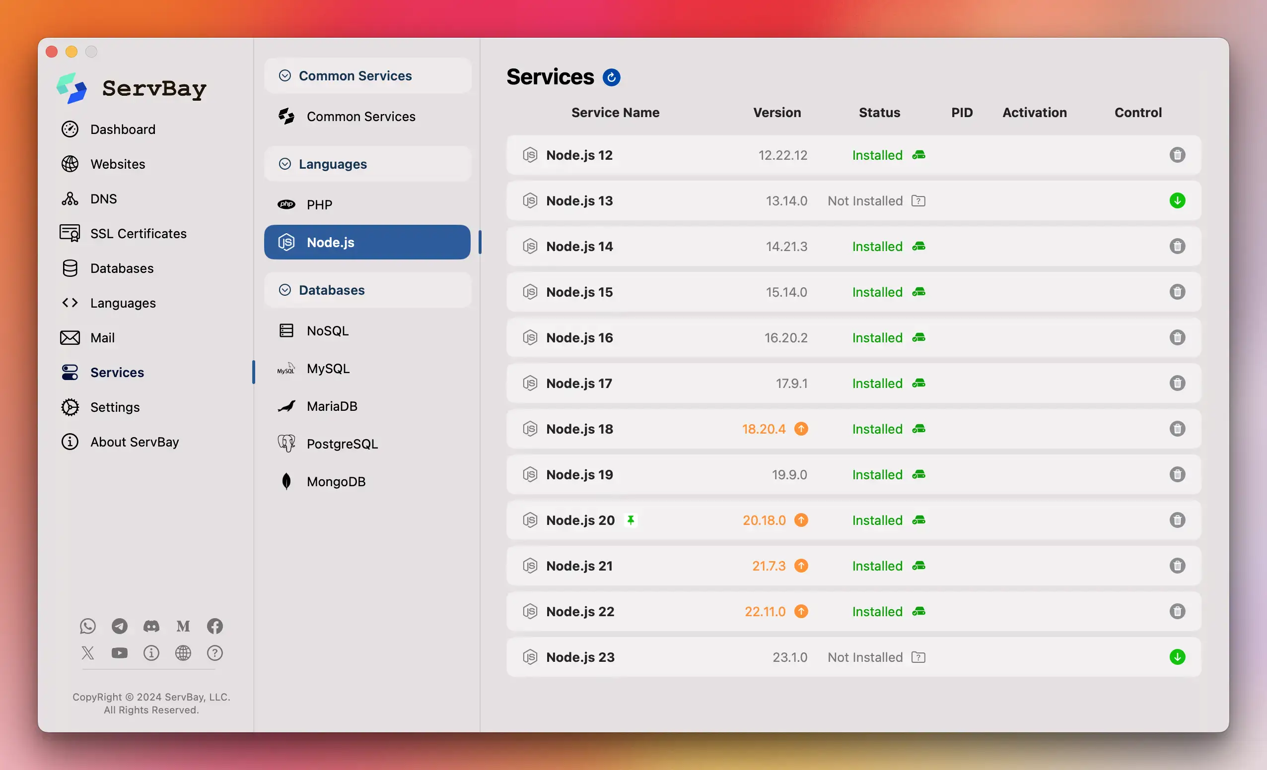 Node.js Management Interface